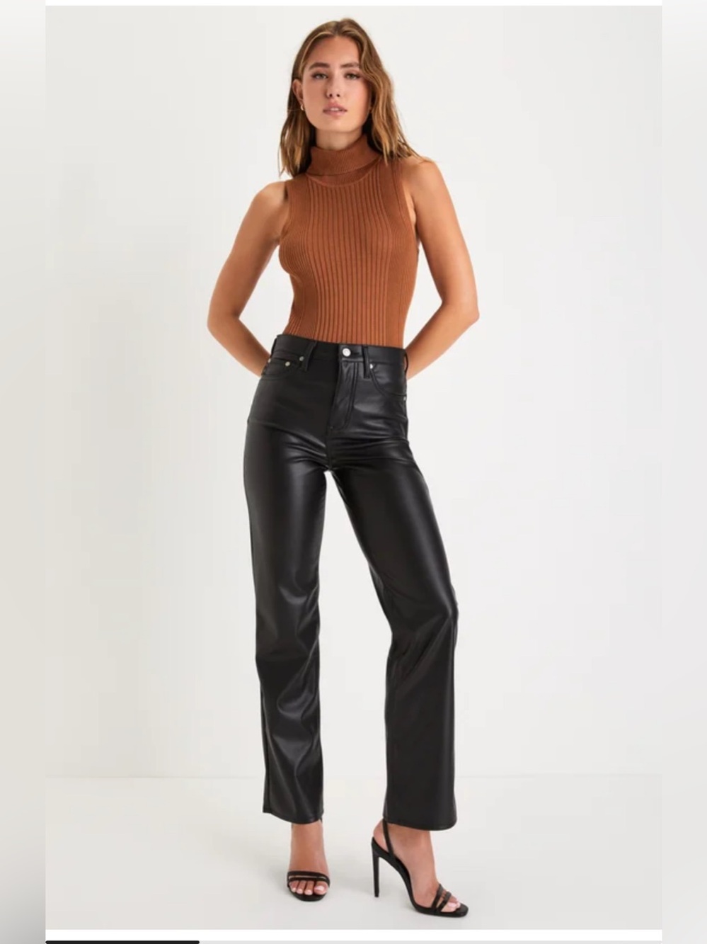 Lulus - Sundaze Black Vegan Leather High-Rise Straight Leg Pants